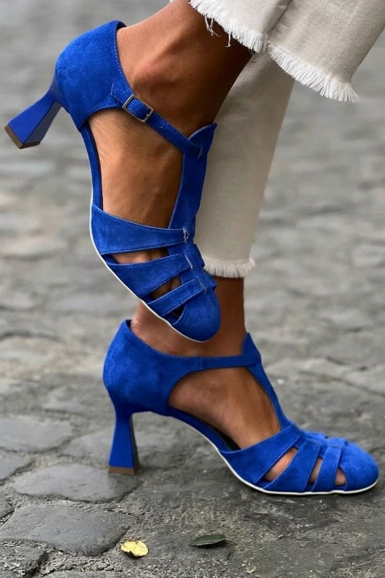 Cut-out Crochet Heeled Sandals in Green with Closed Toe