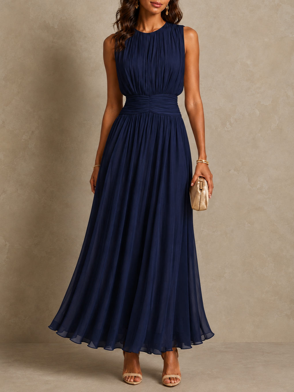 Isabel | Roxanne Maxi Dress with Ruched Waist and Sleeveless Design