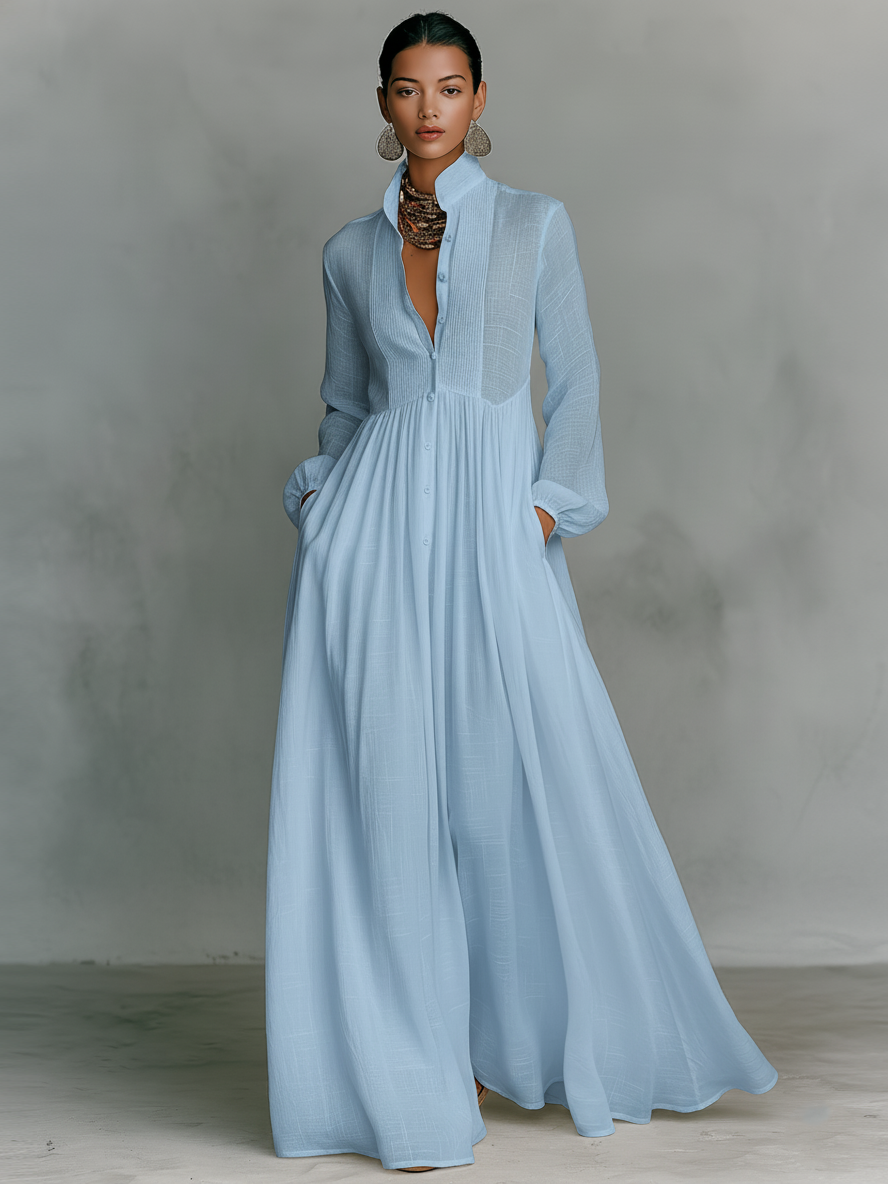 Marta - Maxi Dress with Patchwork Details and High Collar