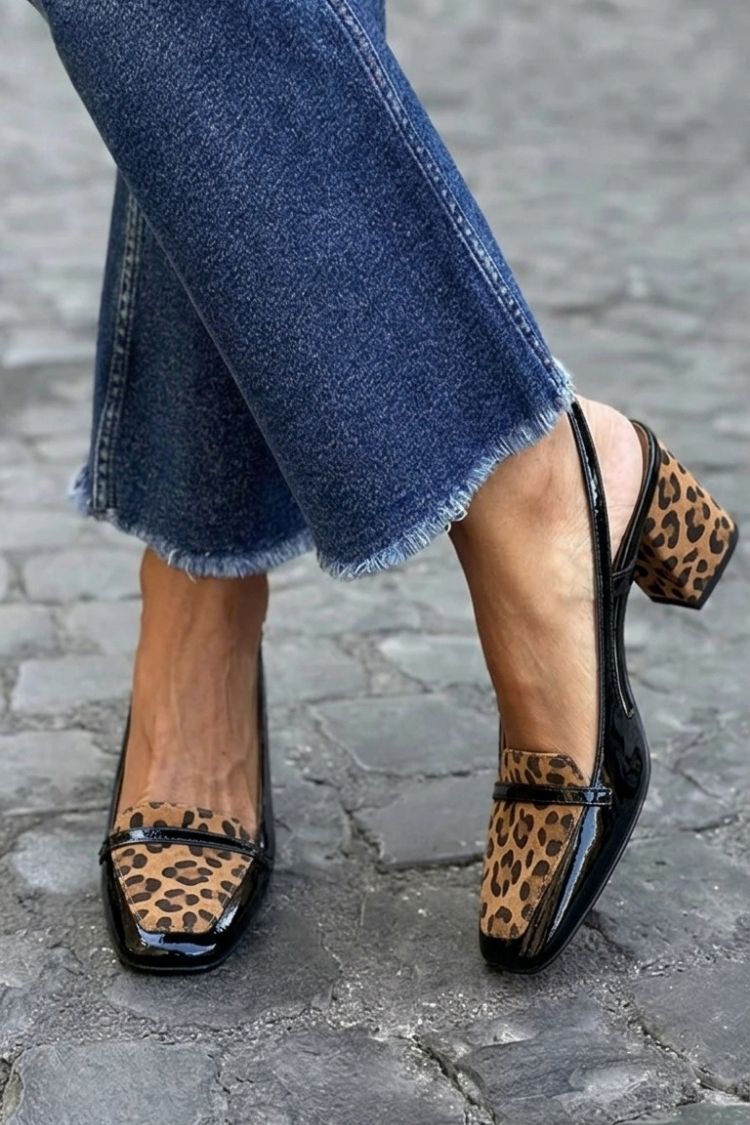 Wide Heeled Slingback Patchwork Violet with Square Toe