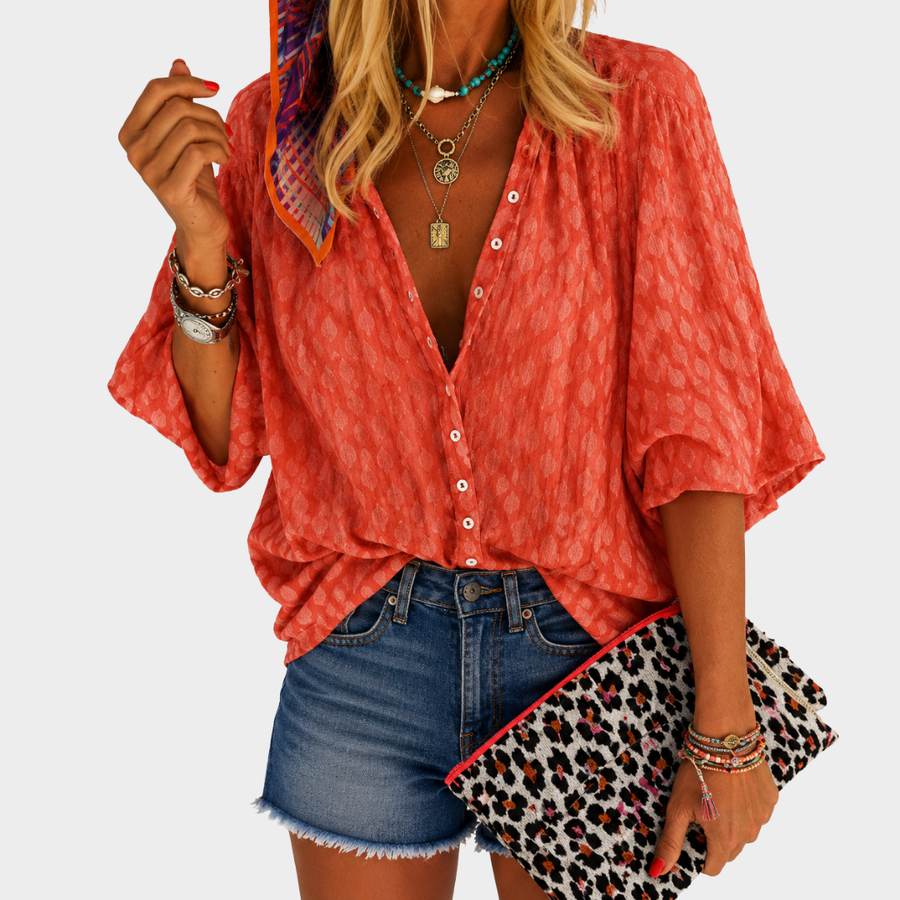Bree | Coral Breeze Button Blouse