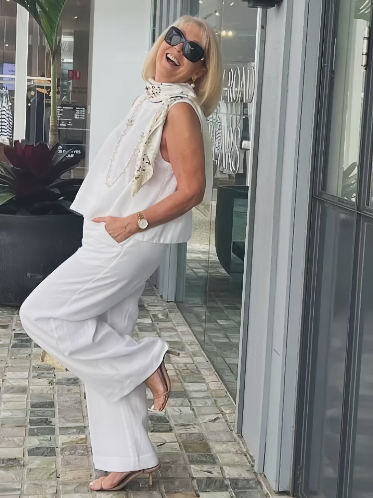 Trinidad™ | White Blouse and Wide-Leg Trouser Set