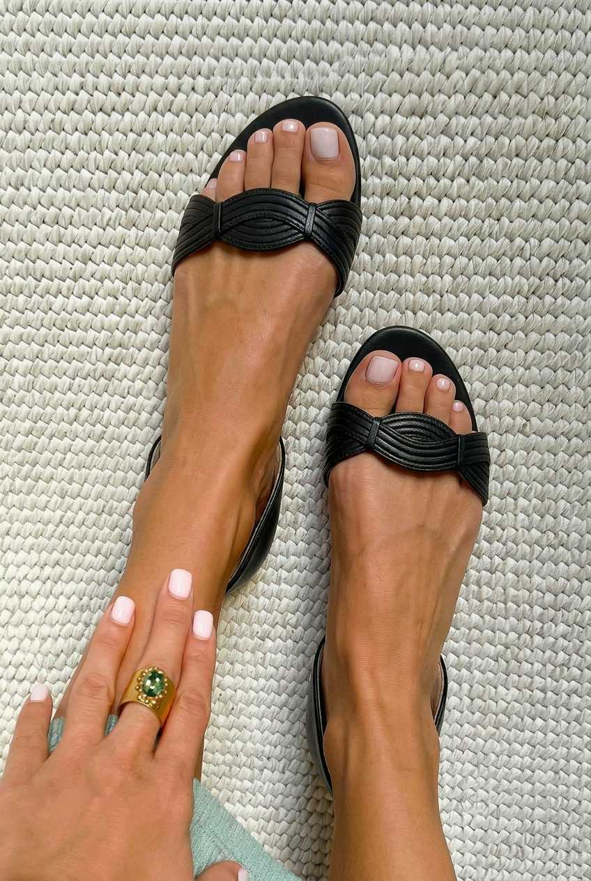 Pleated Low Open-Toe Sandals