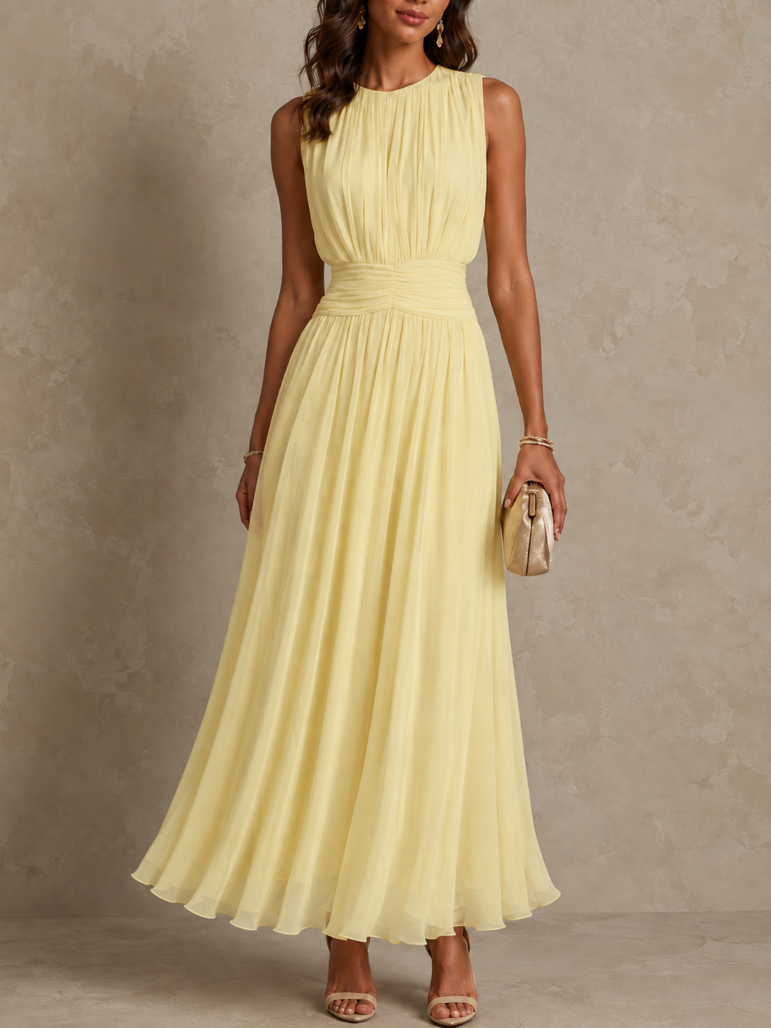 Isabel | Roxanne Maxi Dress with Ruched Waist and Sleeveless Design