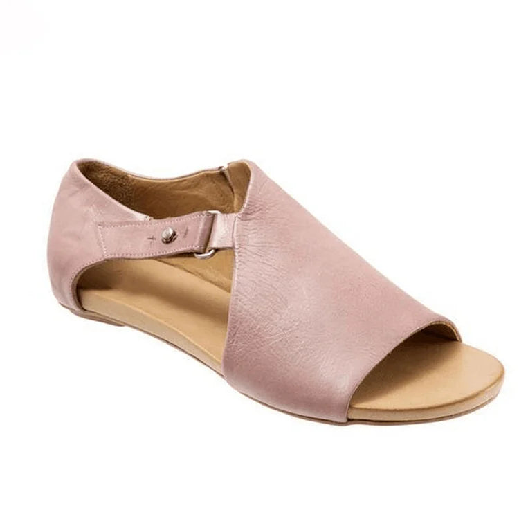 Asymmetrical Cut-Out Peep Toe Sandals with Strap and Buckle