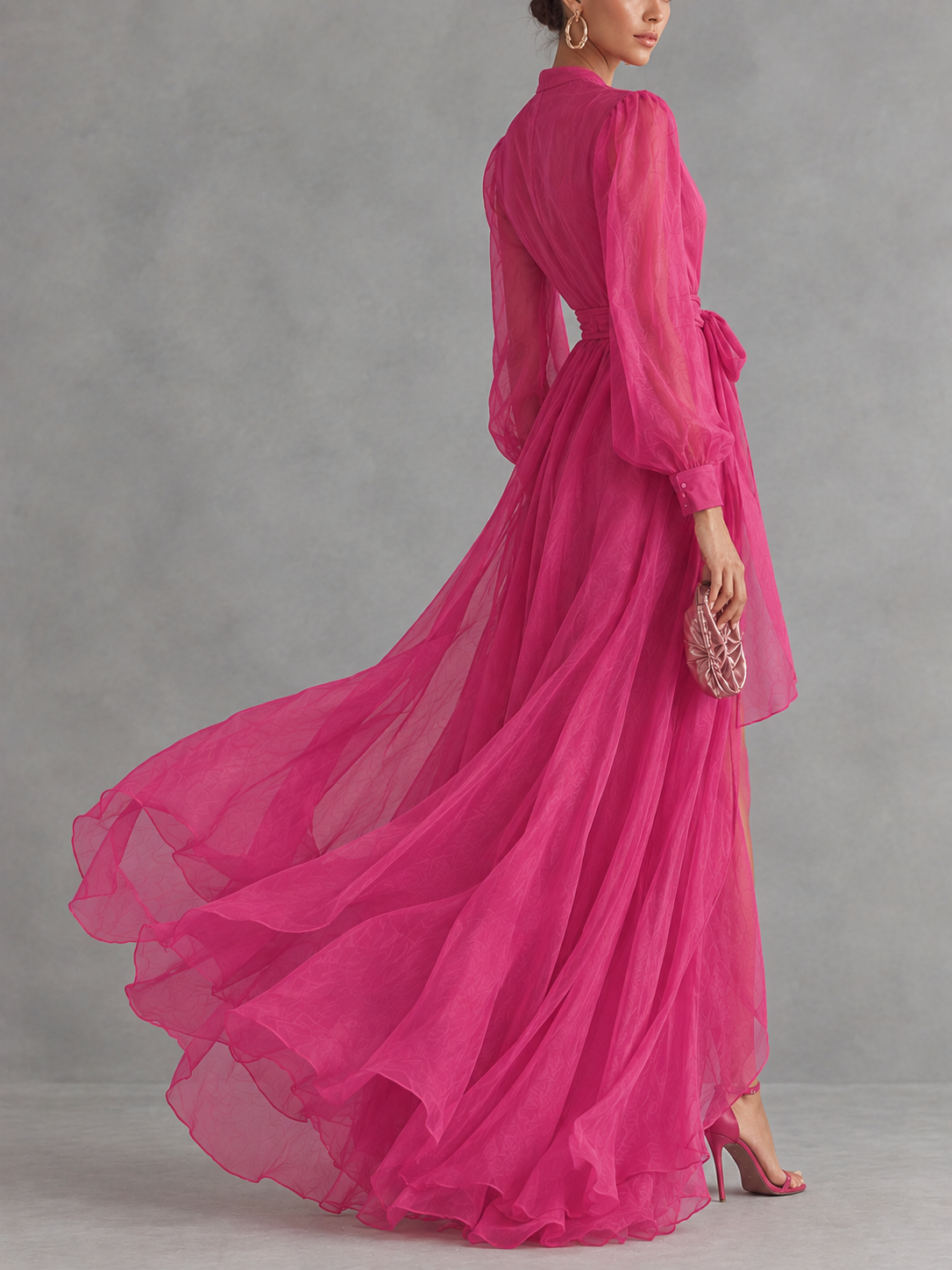 Noemi - Long Chiffon Dress with Beads and V-Neck