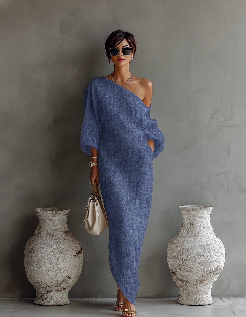 Rebecca - Ivory Flowing Dress with Off-the-Shoulder Design