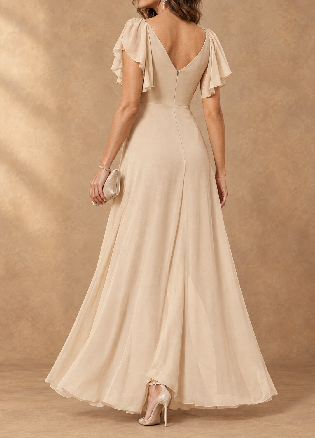 Denise | Flutter Sleeve High-Low Maxi Dress