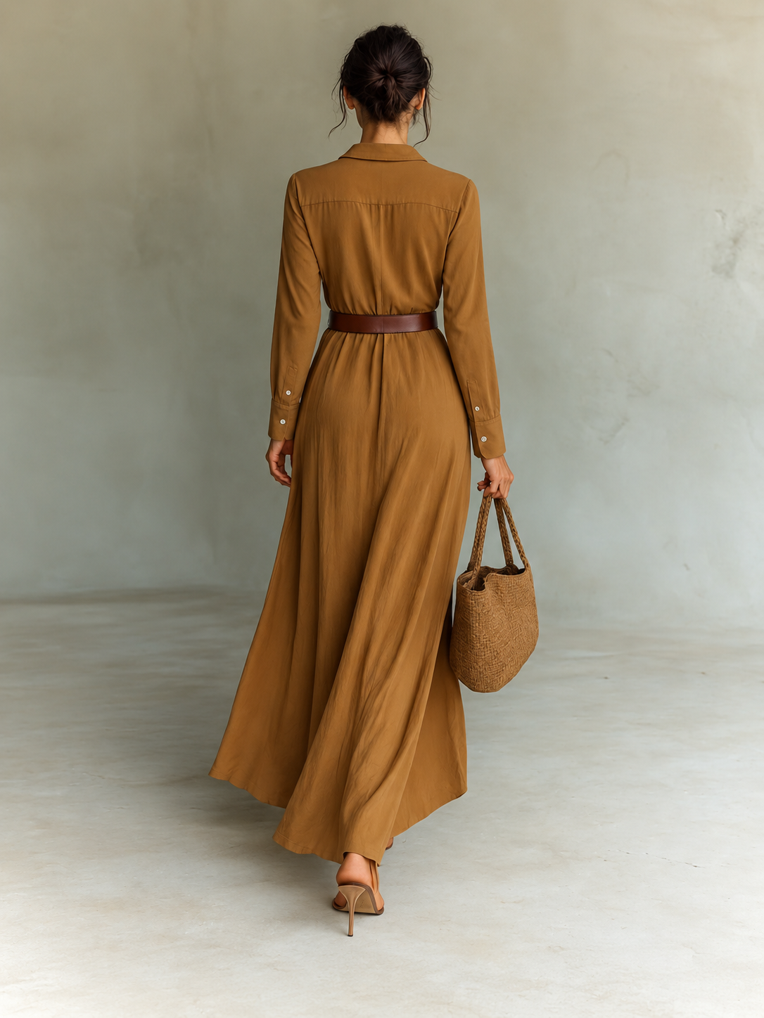 Federica - Long Dress with Lapels and Long Sleeves