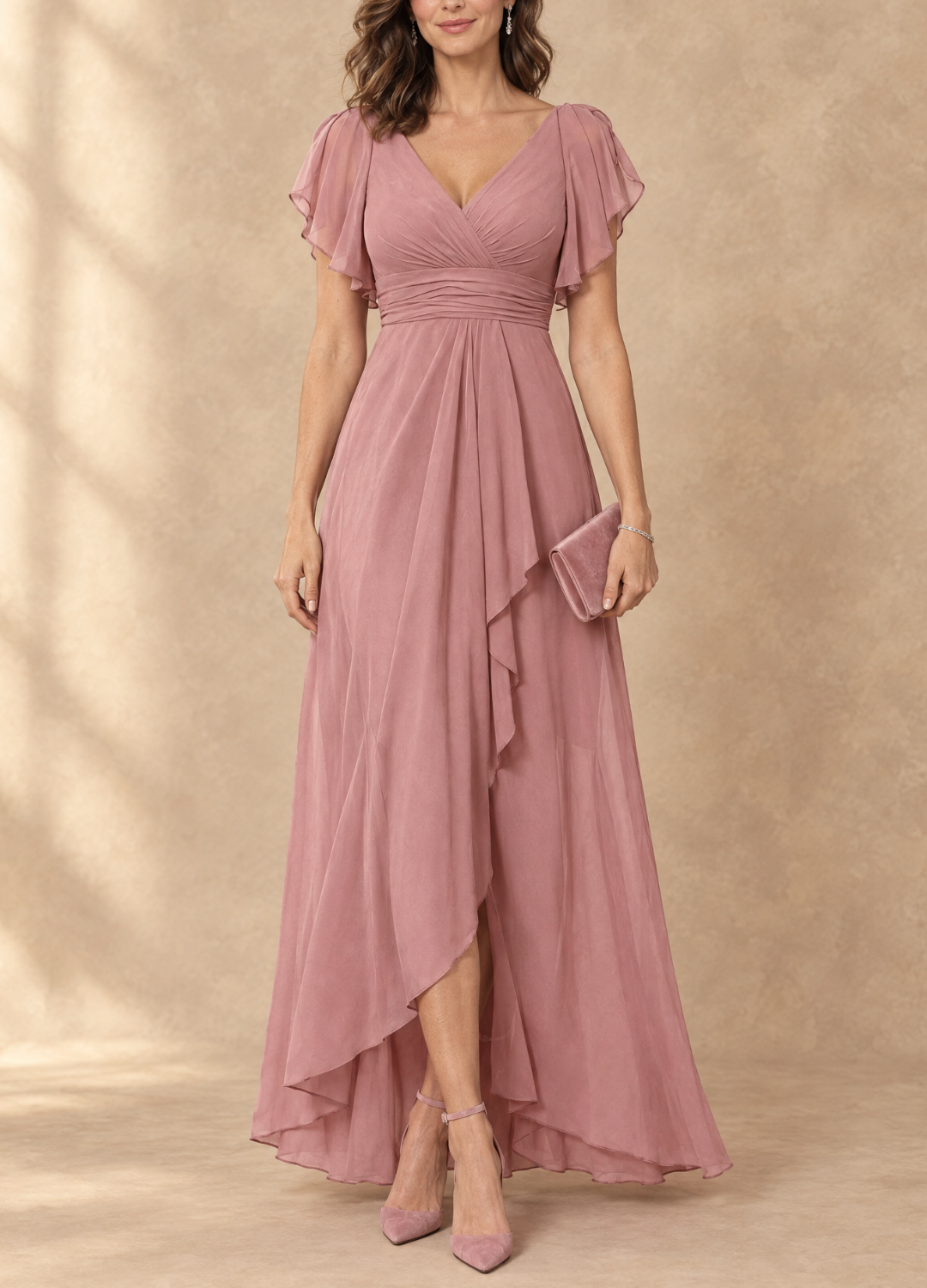 Denise | Flutter Sleeve High-Low Maxi Dress