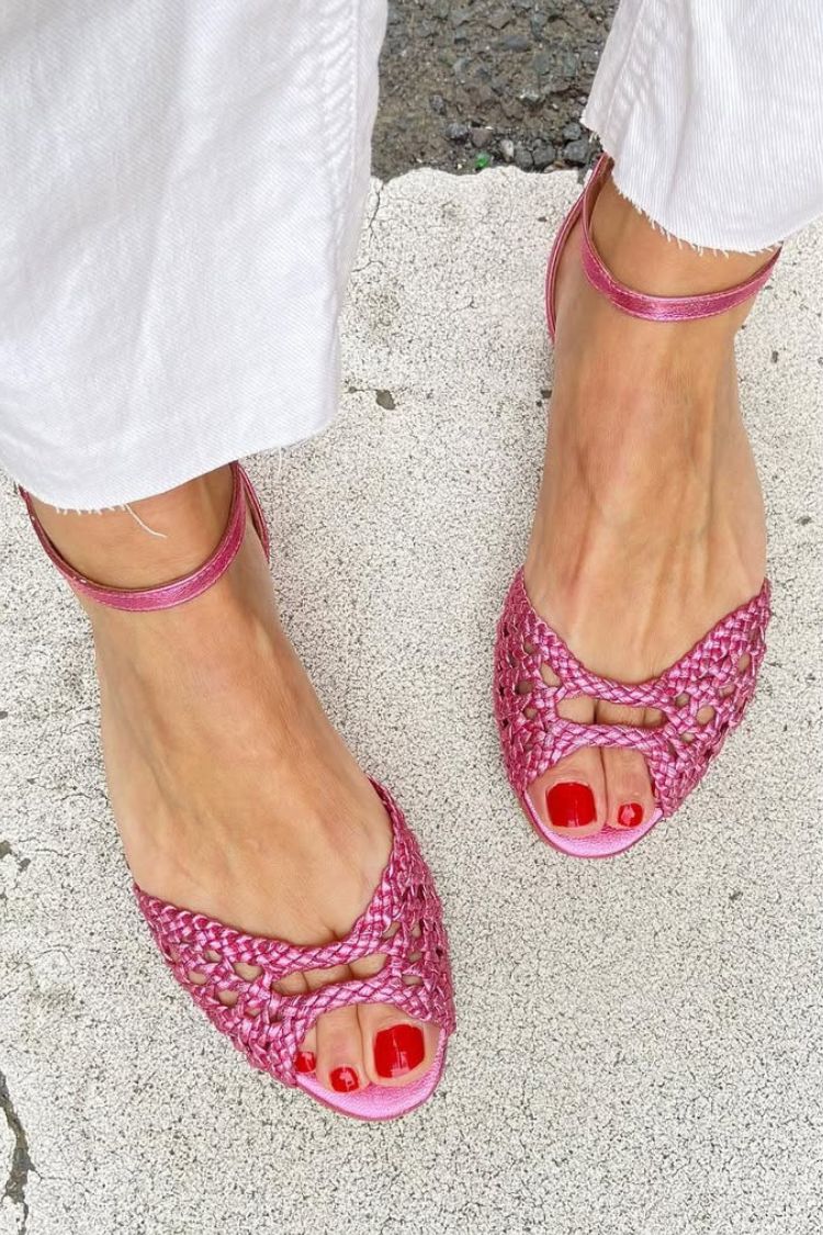 Elegant Low Open-Toe Woven Cut-Out Sandals with Ankle Strap