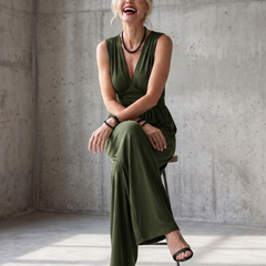 Vincenza | Deep V Waist Defined Wide Leg Jumpsuit