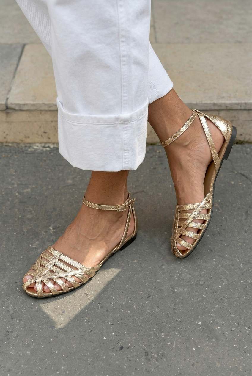 Woven Low Closed-Toe Sandals with Ankle Strap