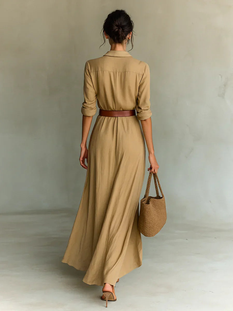 Camille | Maxi Dress with Lapel and Waist Belt
