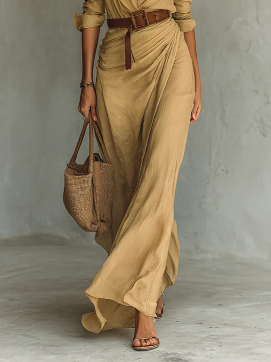 Camille | Maxi Dress with Lapel and Waist Belt