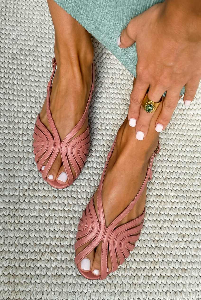 Red Low Summer Peep Toe Sandals with Straps