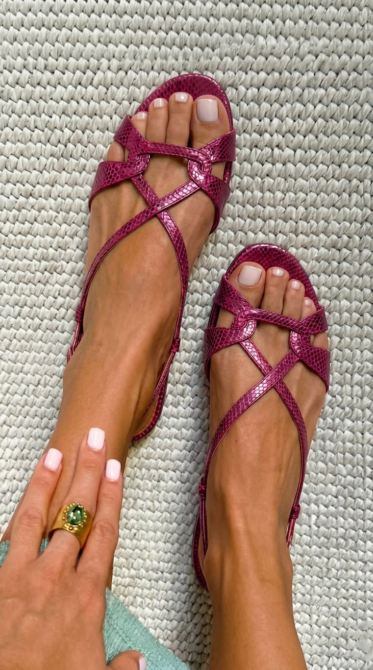 Bronze Open-Toe Low Slingback Sandals with Snake Effect