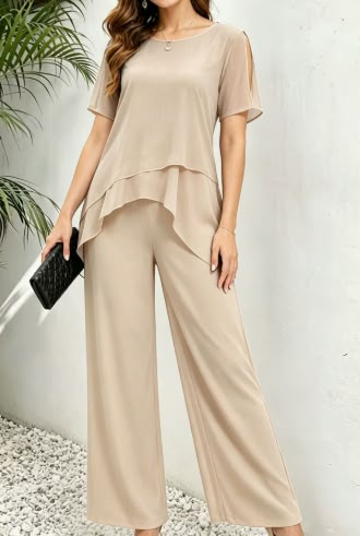 Embellished Keyhole Overlay Trouser Set