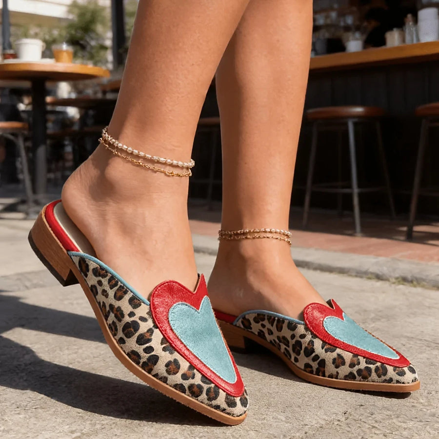 Perla Backless Mules with Leopard Print