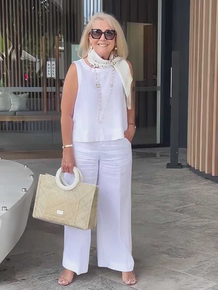 Trinidad™ | White Blouse and Wide-Leg Trouser Set