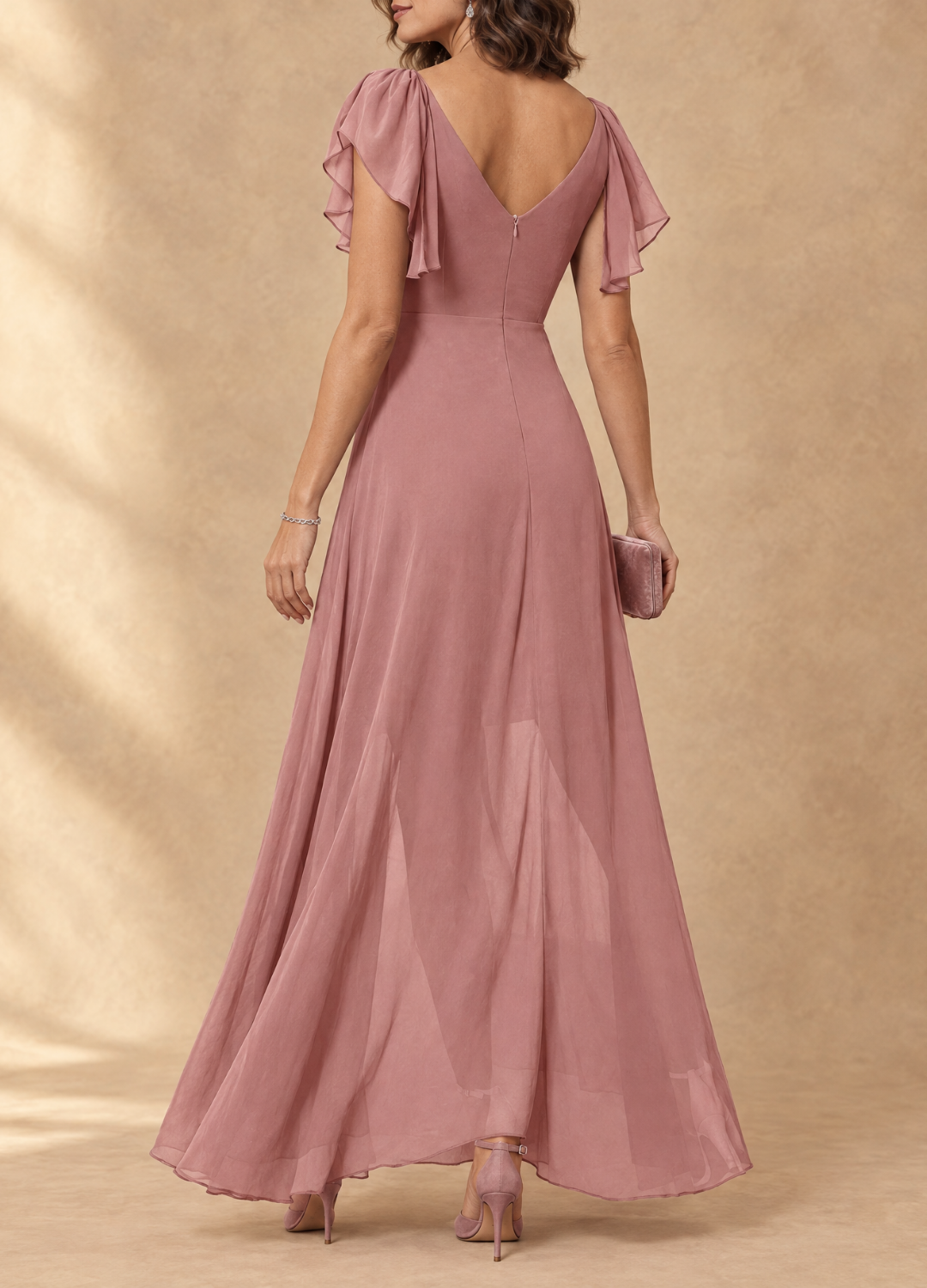Denise | Flutter Sleeve High-Low Maxi Dress