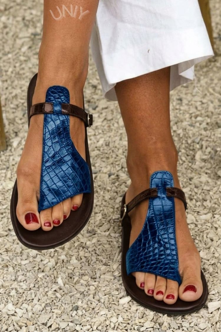 Crocodile Effect Flip Flops with Strap and Buckle on the Instep