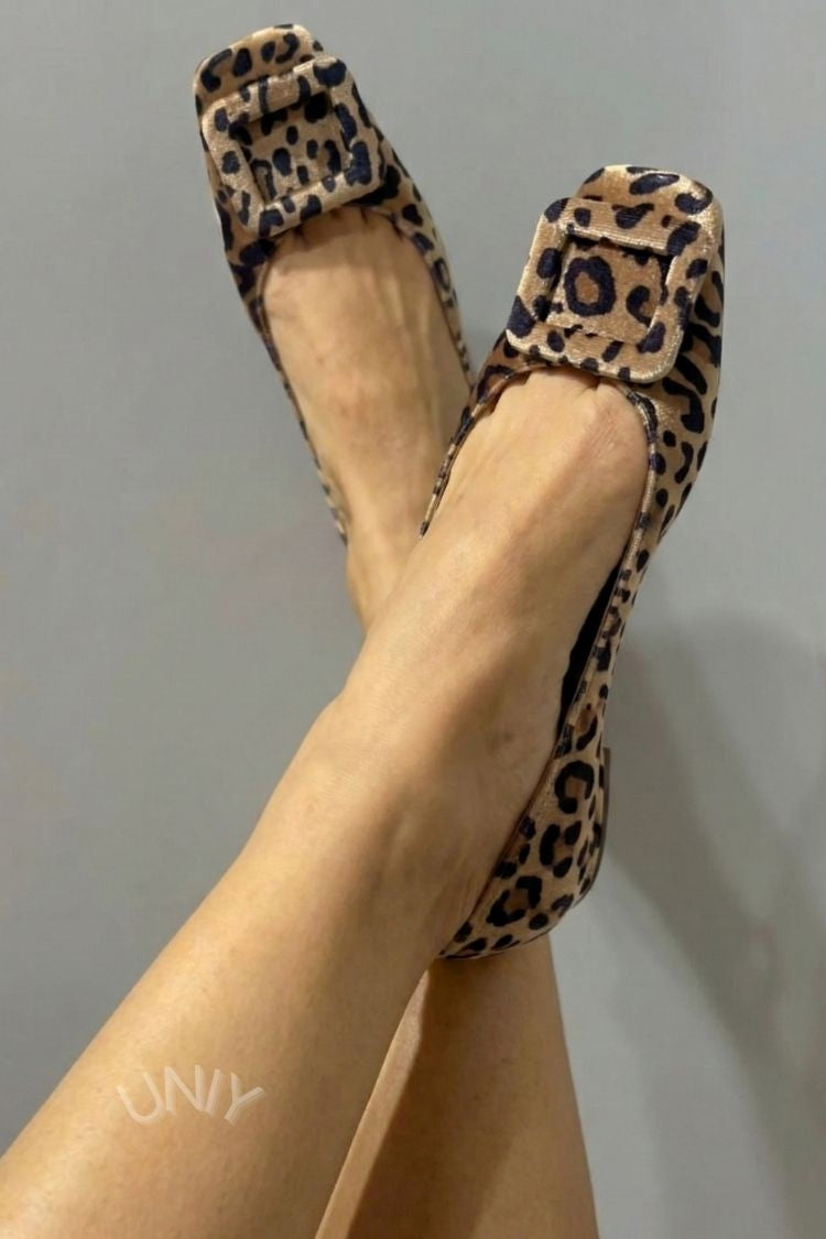 Square-Toed Velvet Ballerinas with Buckle