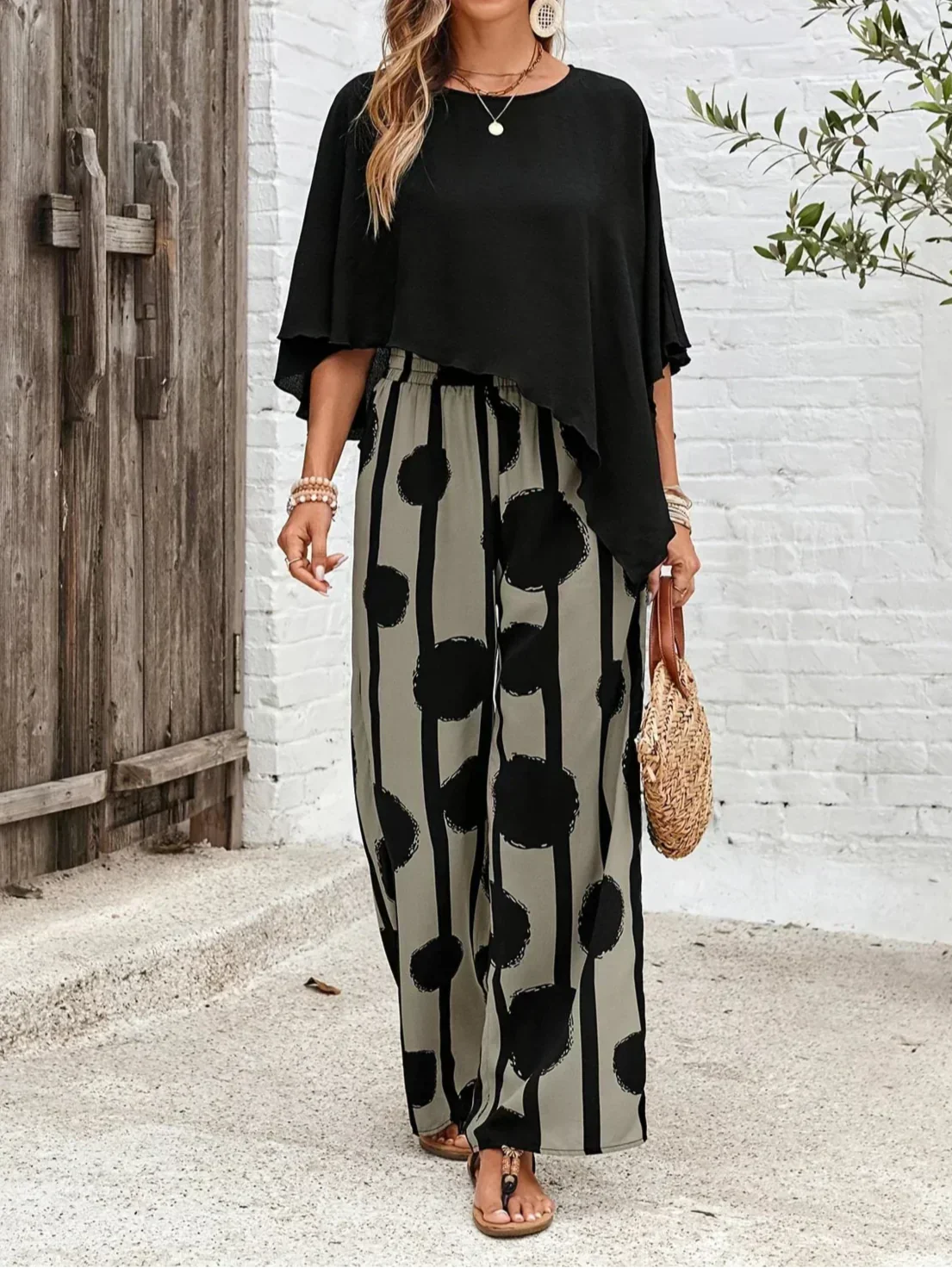 Valeriana™ | Asymmetrical Top and Boho Trousers Set