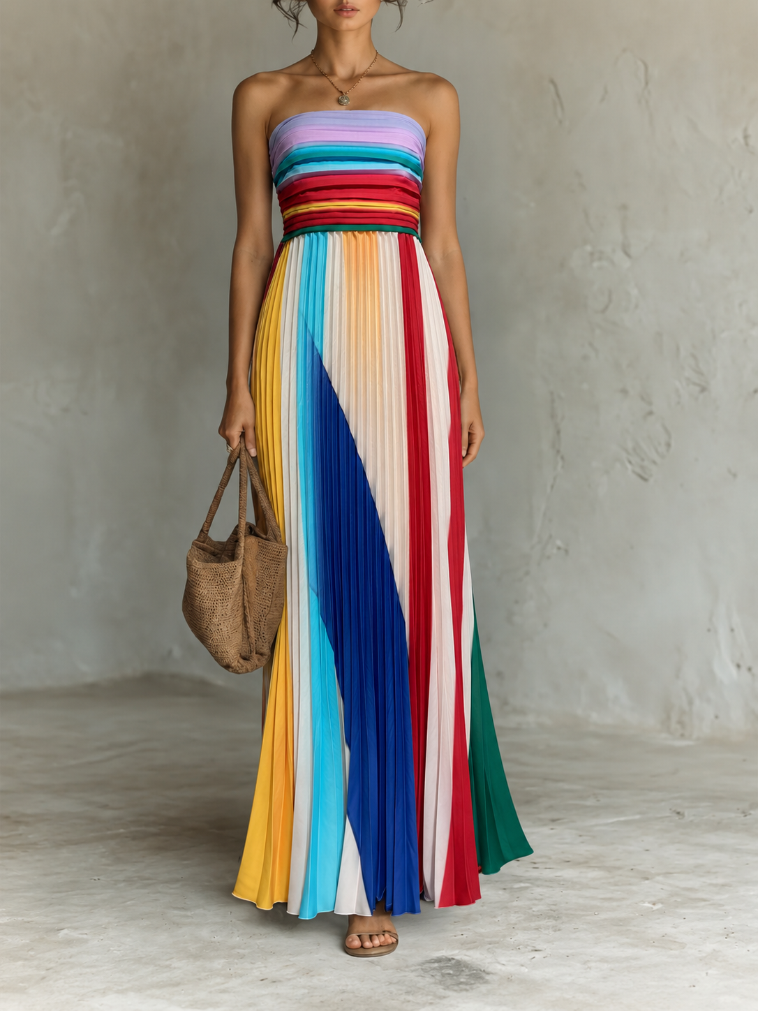 Emma - Colourful Panelled Maxi Dress without Sleeves