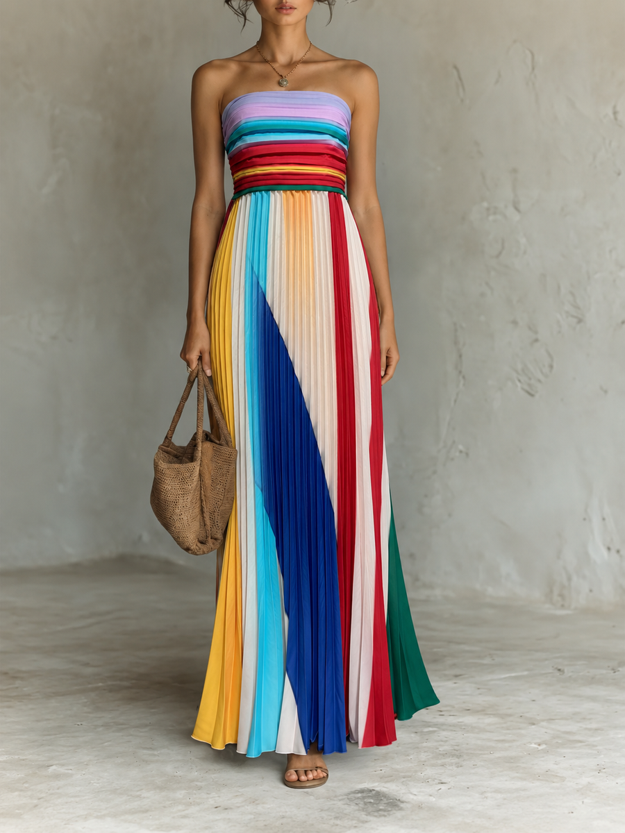 Emma - Colourful Panelled Maxi Dress without Sleeves