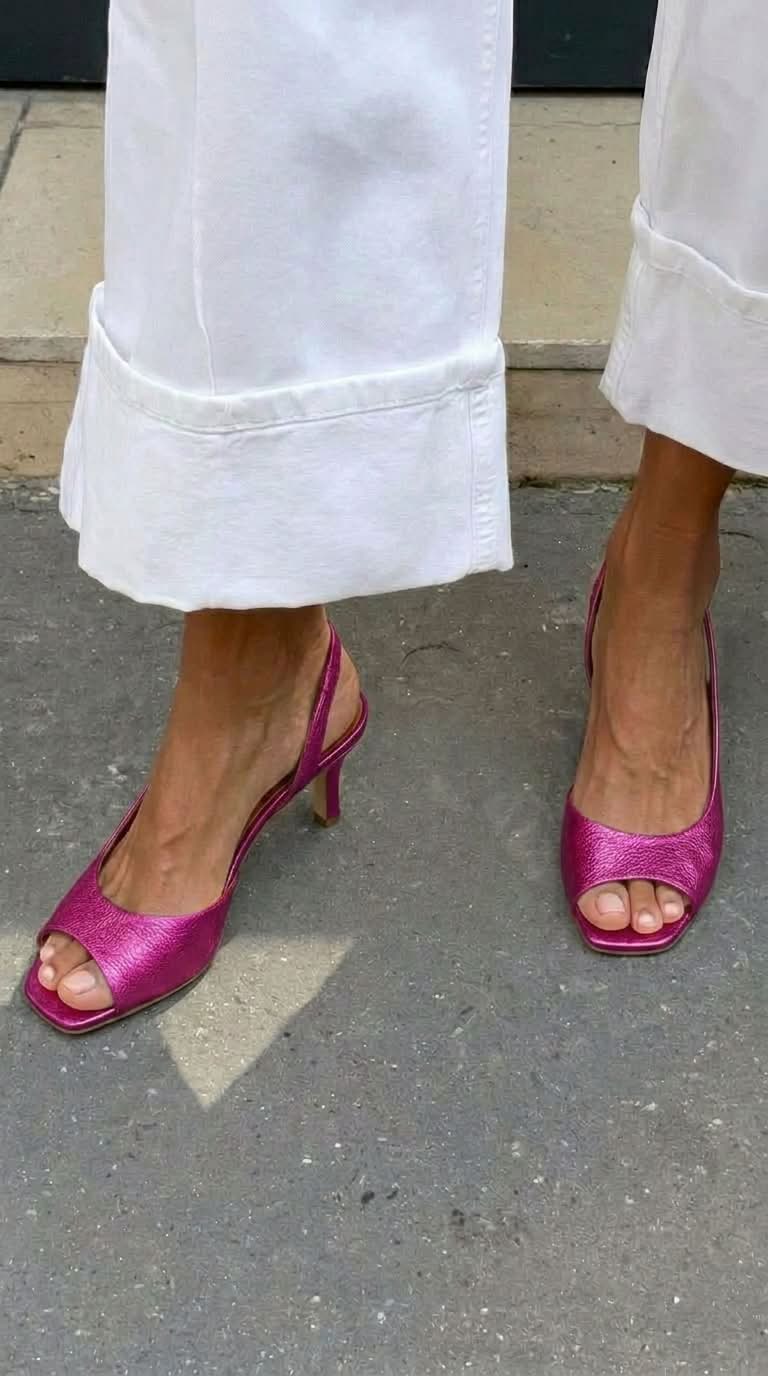 Metallic Gold Kitten Slingback Peep Toe Heels