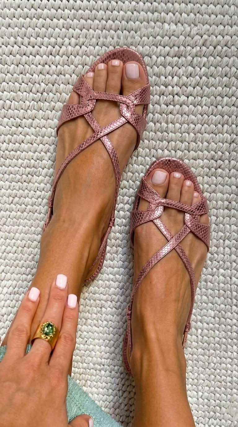 Bronze Open-Toe Low Slingback Sandals with Snake Effect