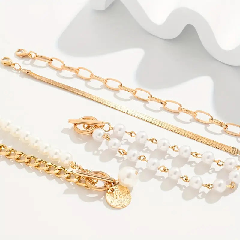 Luxury layered pearl bracelet set