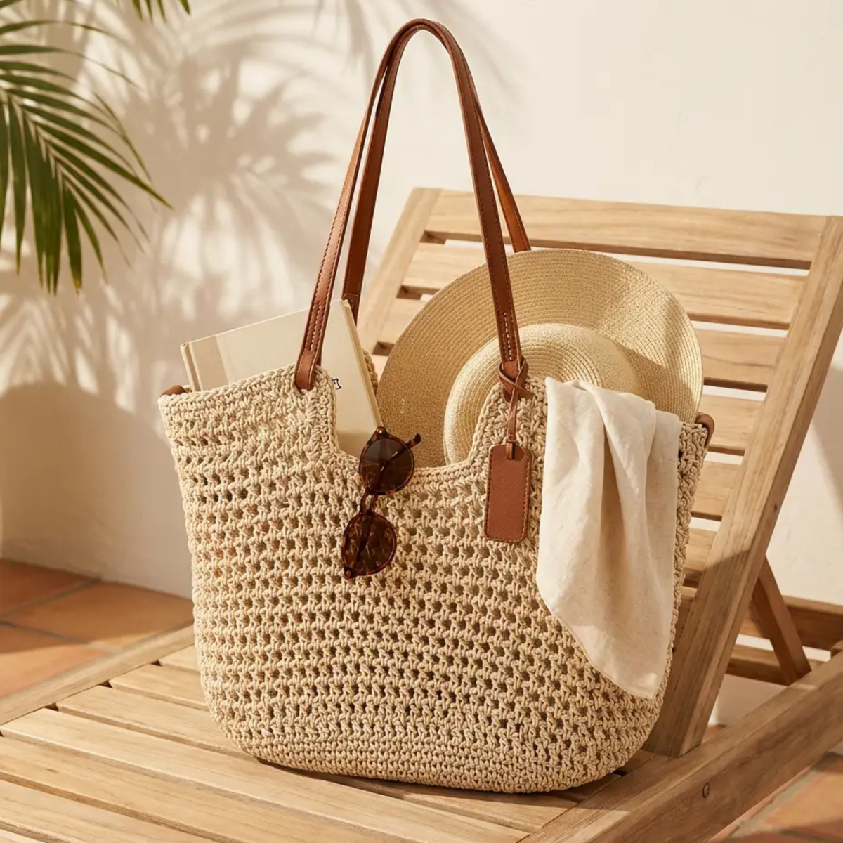 Alina | Hand-Woven Crochet Shopper Bag - Light Beige