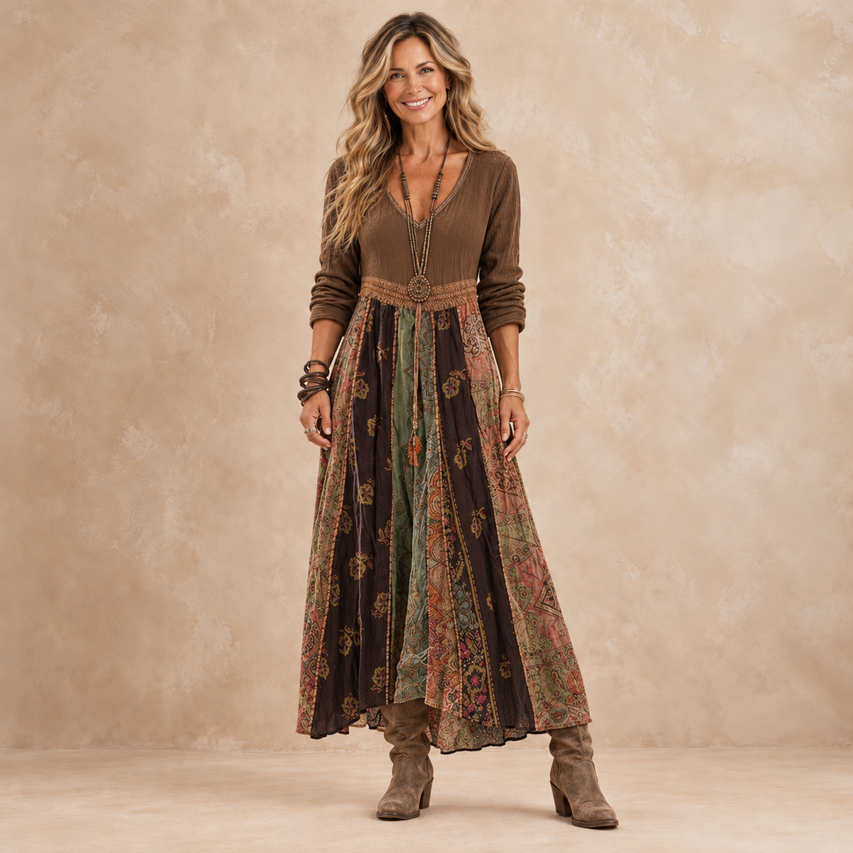 Lorelei | Earth-Tone Bohemian Maxi Dress