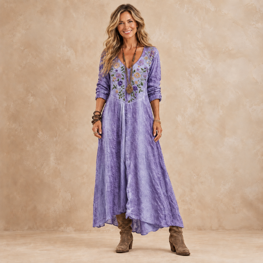 Camille | Lavender Embroidered Maxi Dress