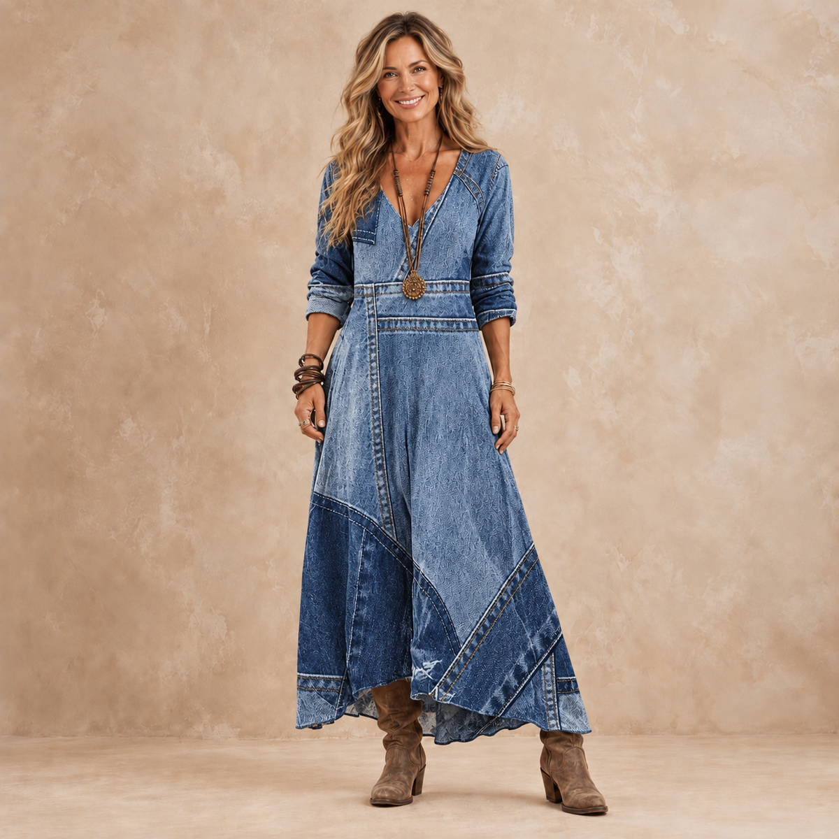 Harper | Blue Patchwork Maxi Dress