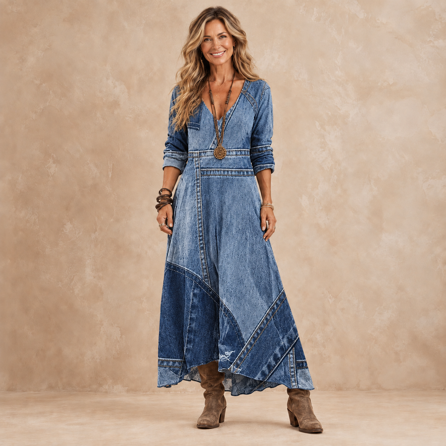 Harper | Blue Patchwork Maxi Dress