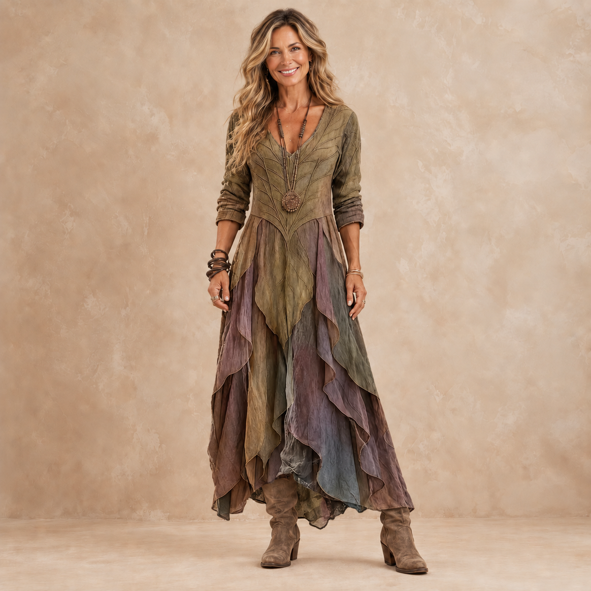Camille | Layered Earth-Tone Maxi Dress