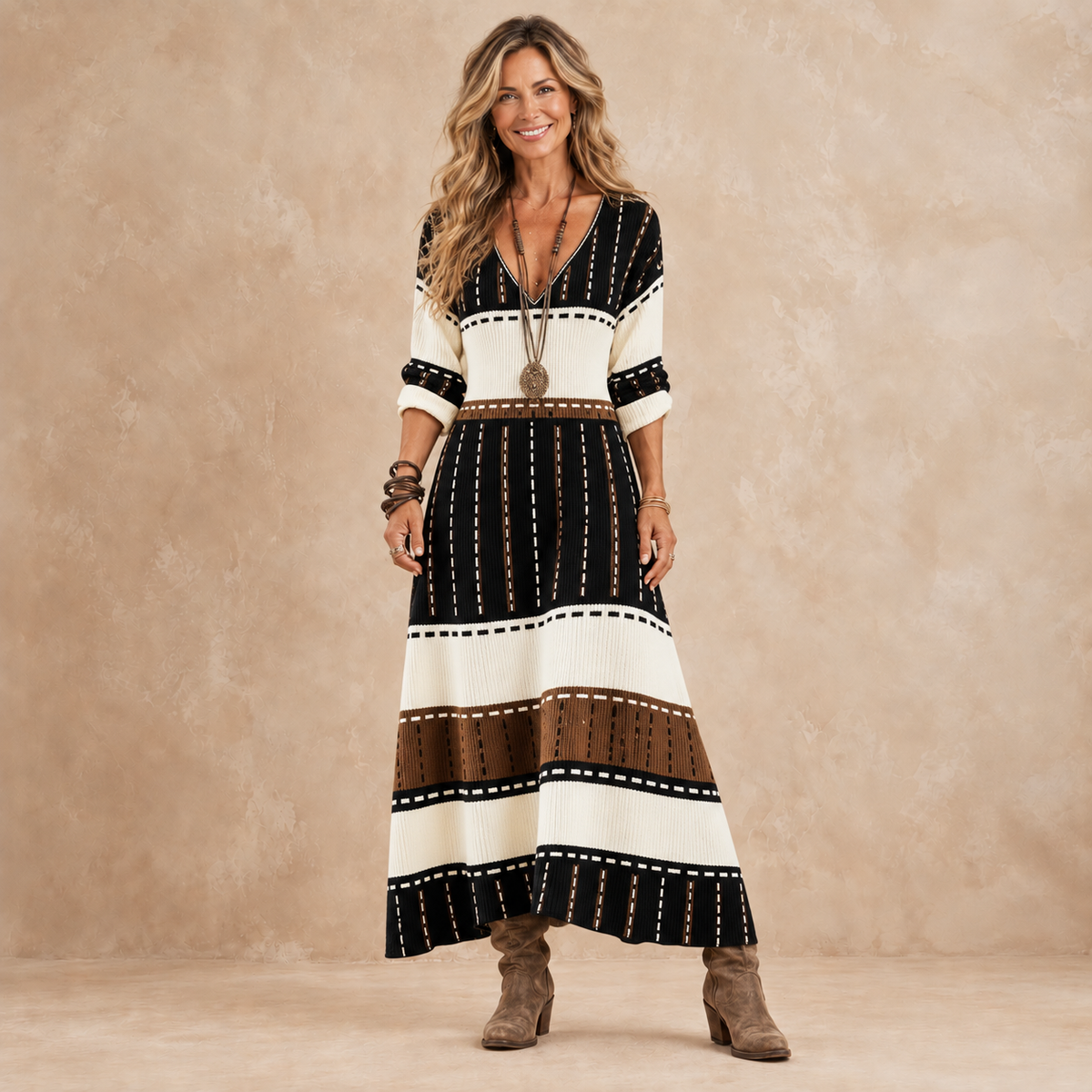 Madeline | Striped Bohemian Maxi Dress
