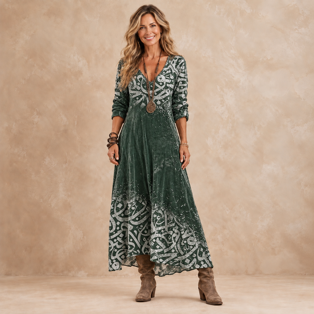 Cecilia | Emerald Bohemian Maxi Dress