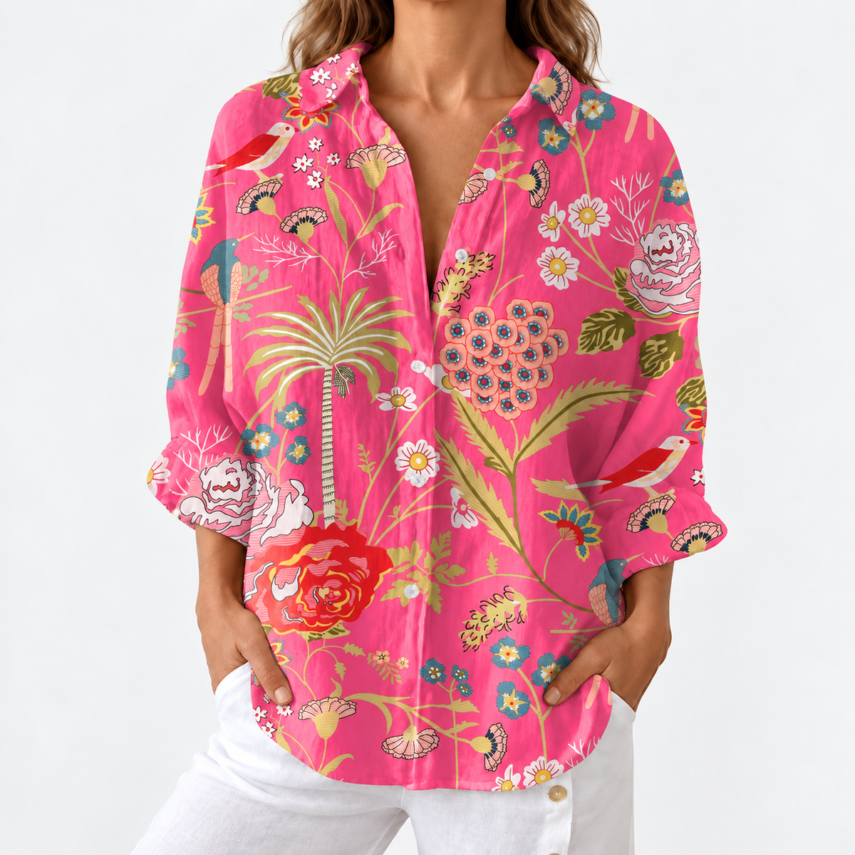 Peony | Pink Garden Bird Blouse
