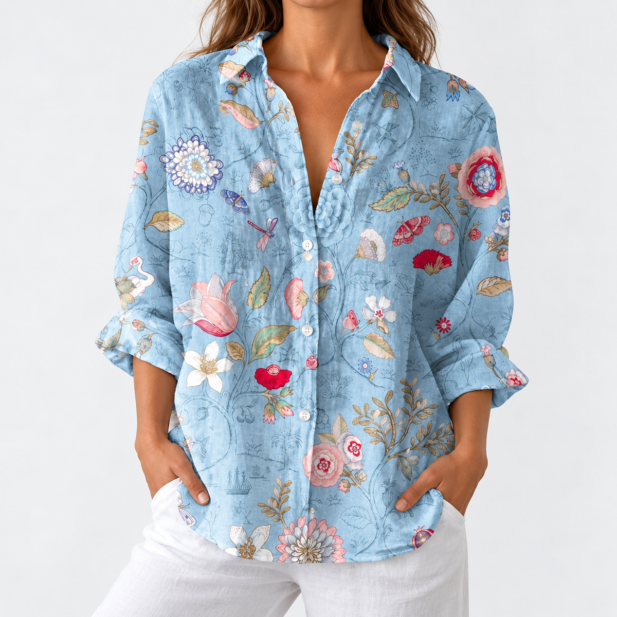 Delphine | Powder Blue Botanical Blouse