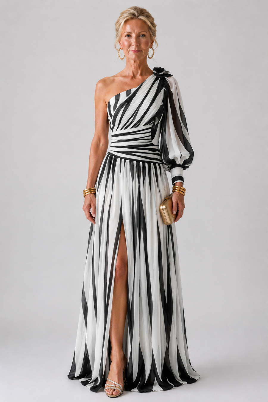 Ivy & Grace™ | Elegant Striped Maxi Dress with One Shoulder