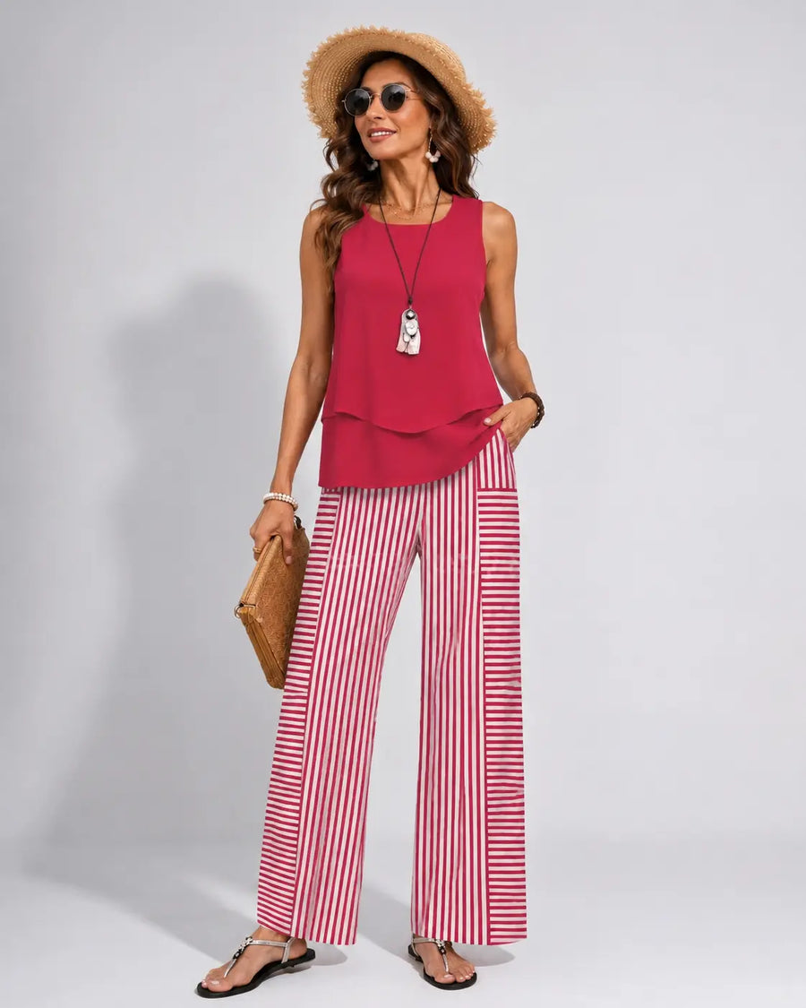 Ramona™ | Pink Set with Plain Top and Striped Trousers