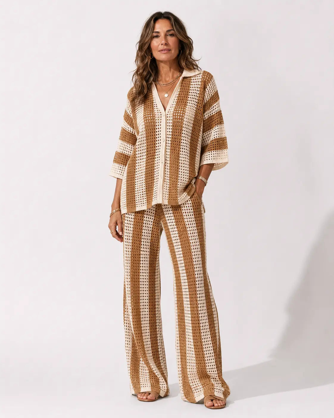 Zenaida™ | Striped Crochet Kimono and Trouser Set