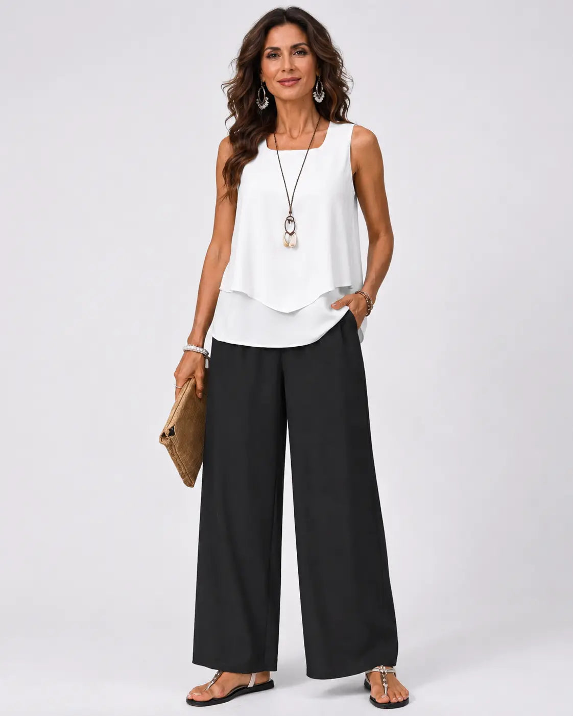 Gregoria™ | Bicolour Set White Blouse and Black Trousers