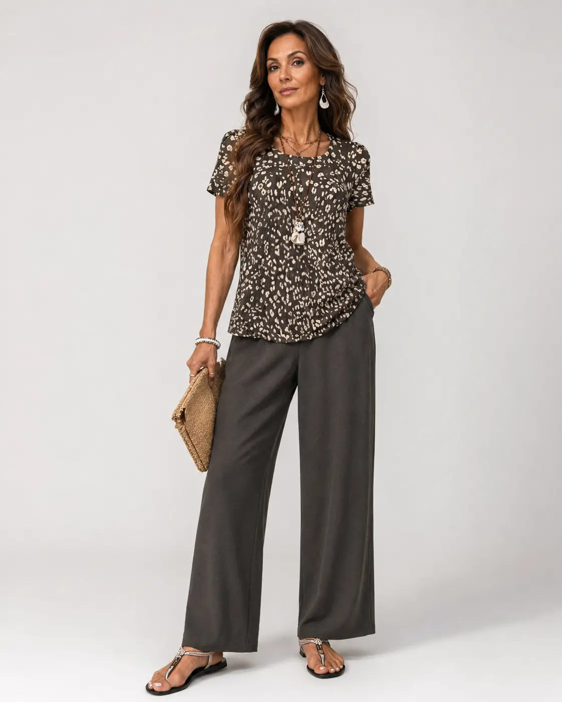 Higinia™ | Animal Print Top and Wide Leg Trousers Set