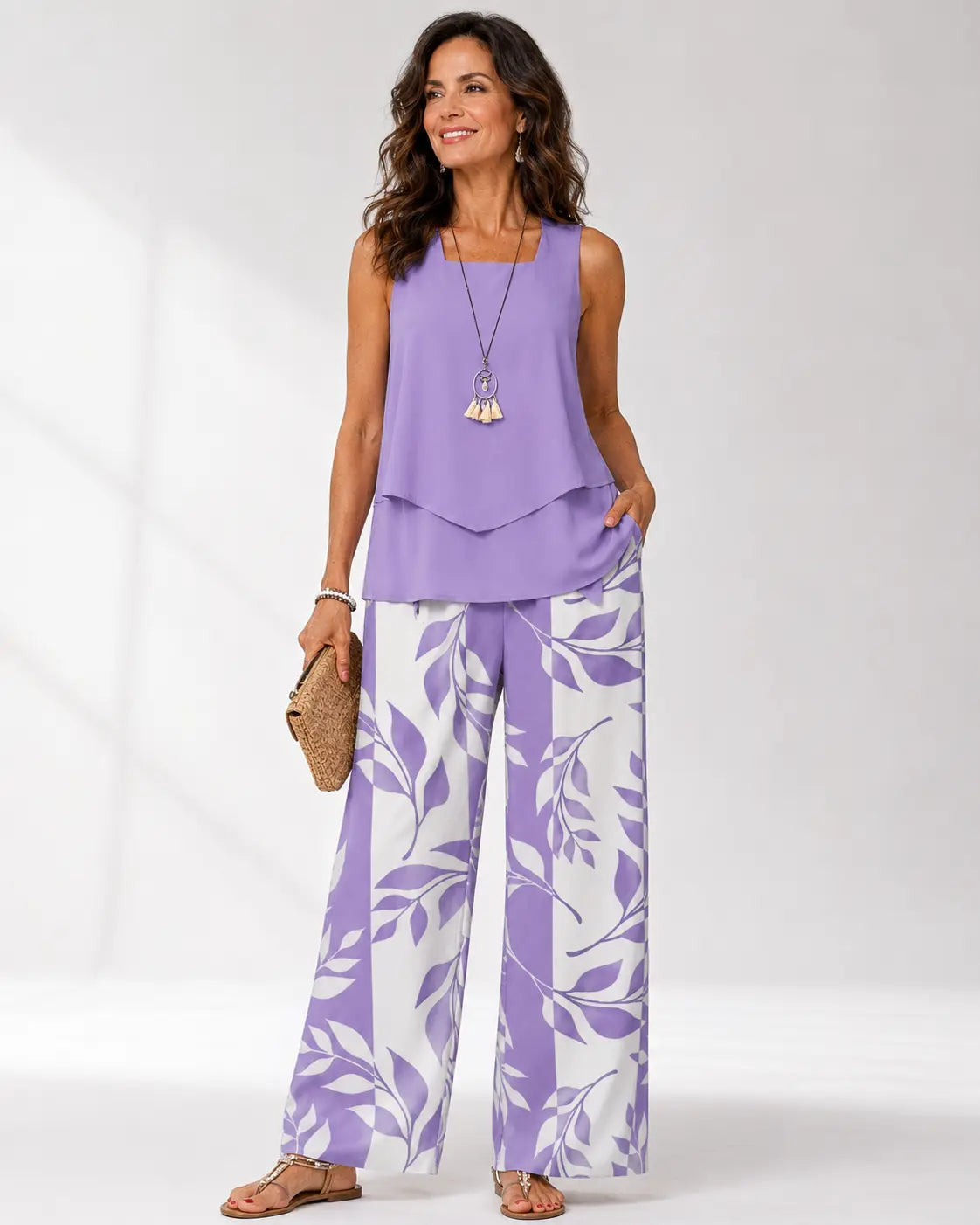 Justa™ | Lilac Set Blouse and Botanical Trousers