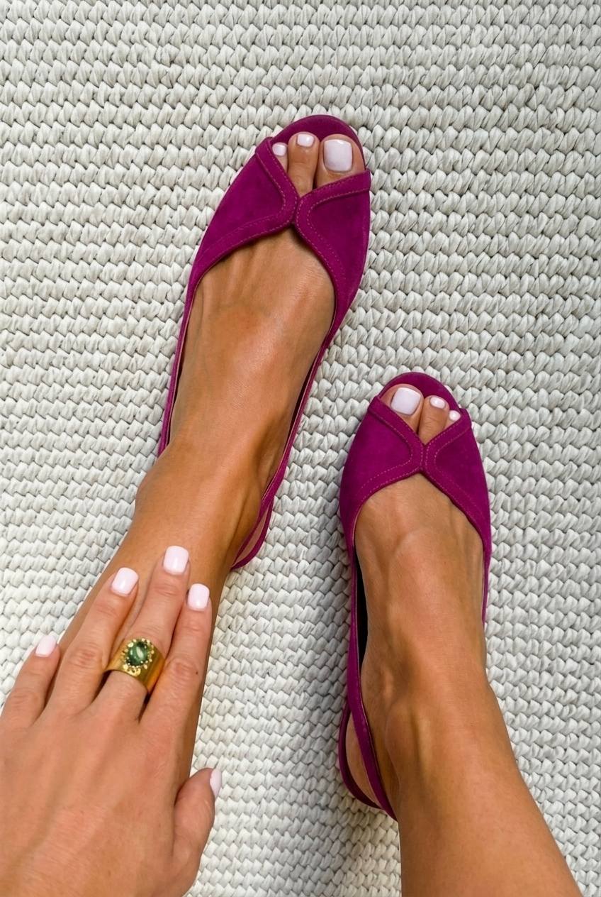 Chic Fuchsia Open-Toe Slingback Flats